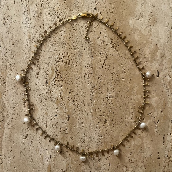 Sezane Gold Necklace with White Pearl Drops - Picture 5 of 5